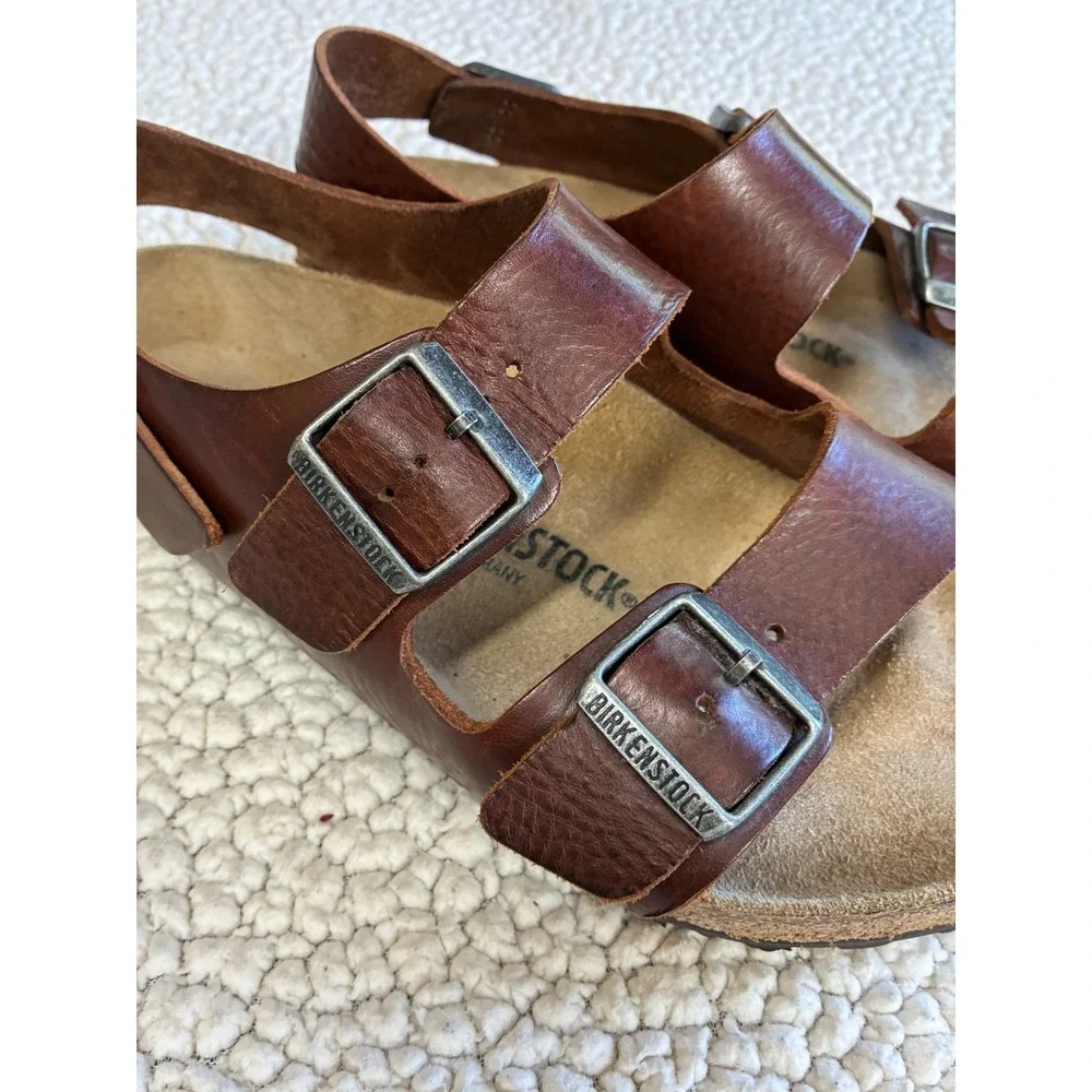 Birkenstock Milano Habana Brown Oiled Leather Slingback Sandals Mens 8 Womens 10